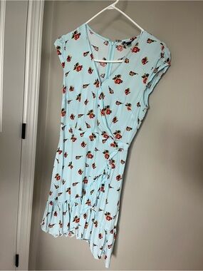 J. Crew Light Blue Floral Wrap-Style Mini Dress